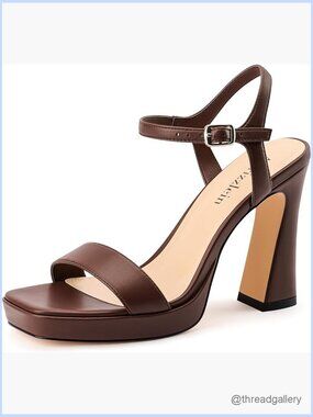 4 Inch Chunky Platform Heels Square Open Toe Ankle Strap Sandals Wedding Party